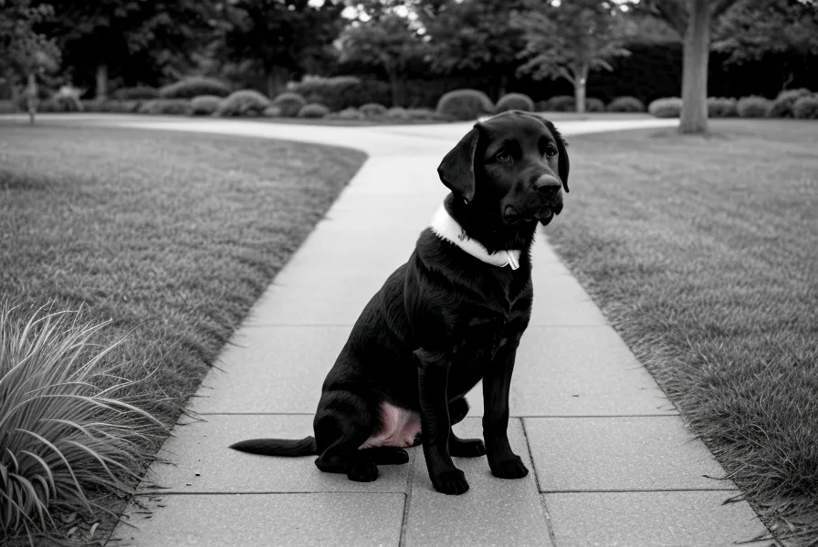 IT-Analyst und Hund gehen nach Leinentraining entspannt an lockerer Leine im Park