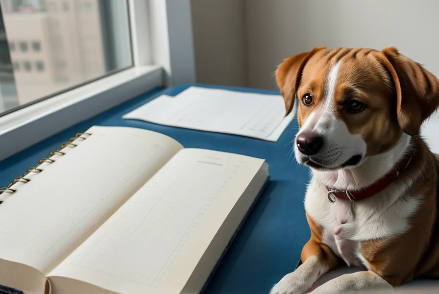 Trainingstagebuch mit Notizen neben einem Smartphone mit einem Online-Hundekurs.