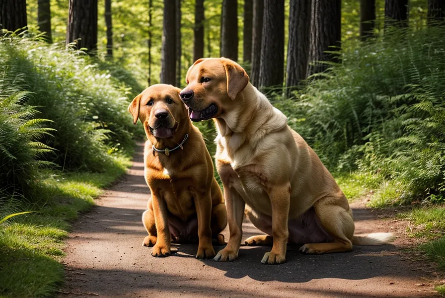 Entspannter Labrador-Mix an lockerer Leine in der Sonne.