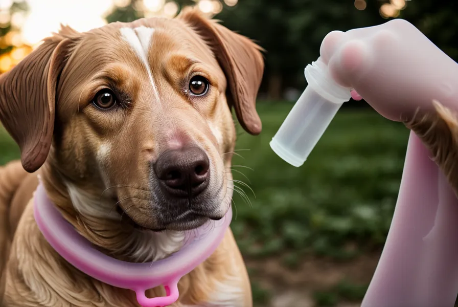 Futtertube als Motivationsmittel beim Leinentraining: Nahaufnahme der Belohnung für einen Labrador-Mischling