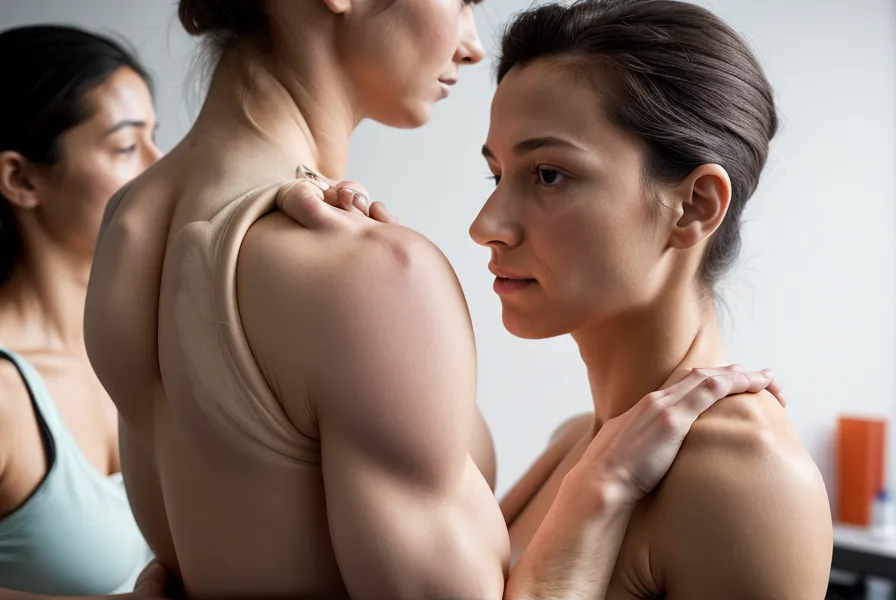 Darstellung der Schulterhaltung beim Leinentraining im Vergleich zu physiotherapeutischen Übungen.