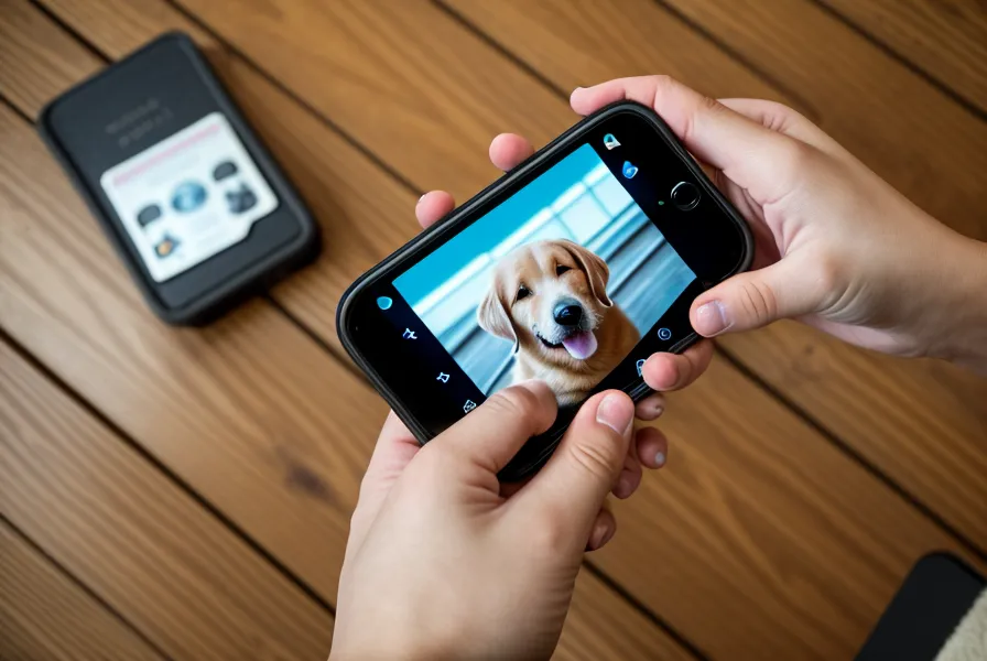 Anwendung eines Online-Hundekurses auf dem Smartphone während des Trainings zu Hause.