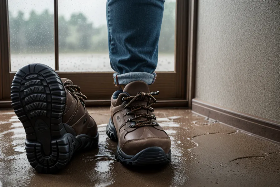 Wanderschuhe und Hundeleine nach einem systematischen Trainingstag im Freien.